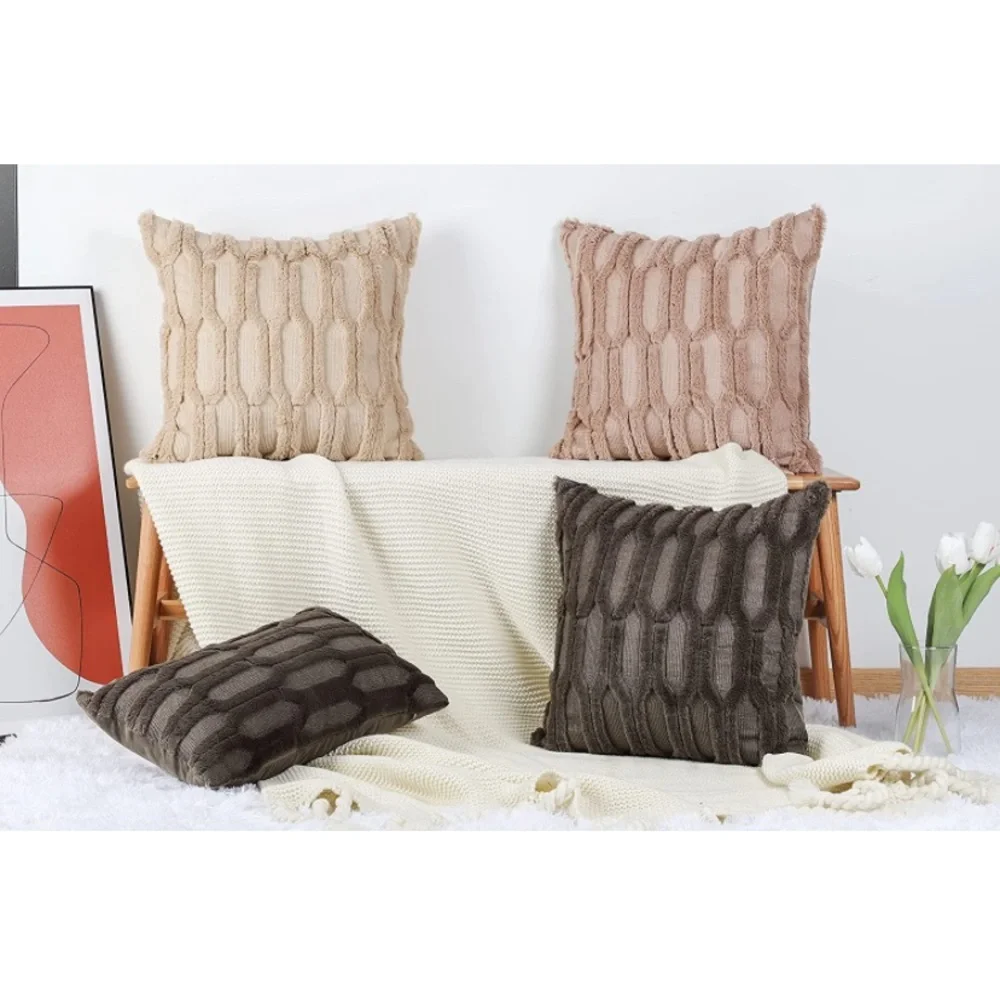 Luxury Home | Chic Taupe Grey Short Wool Soft Plush Faux Fur Throw Pillow Covers